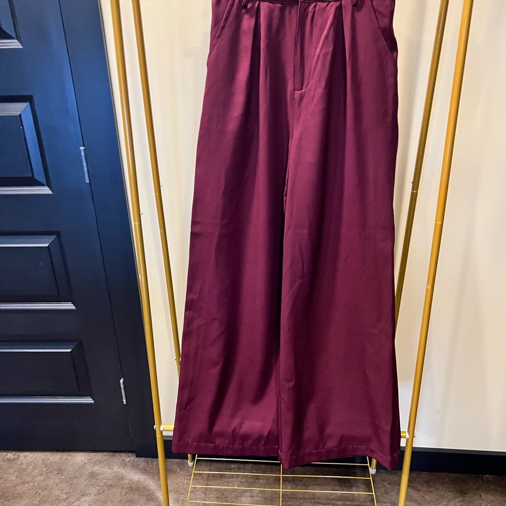 Elegant Burgundy Wide-Leg Pants